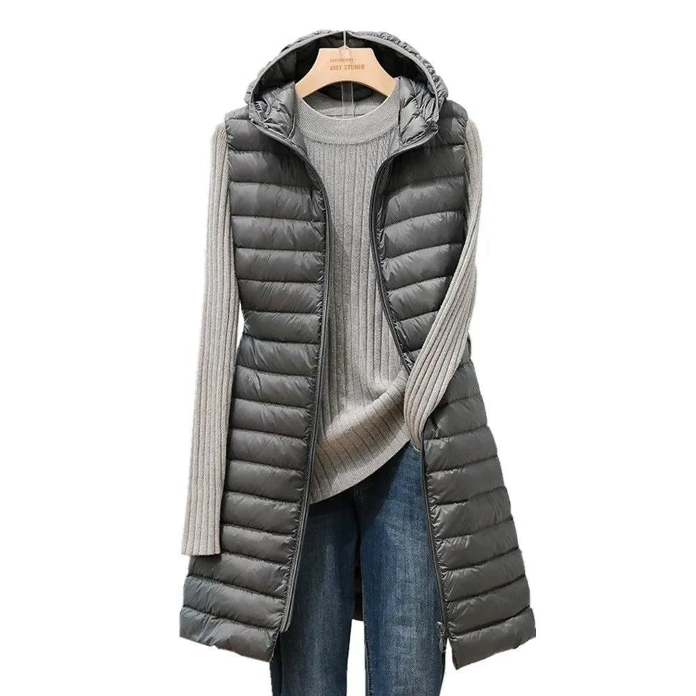 Women's Hooded Light Down Padded Sleeveless Jacket for Autumn & Winter