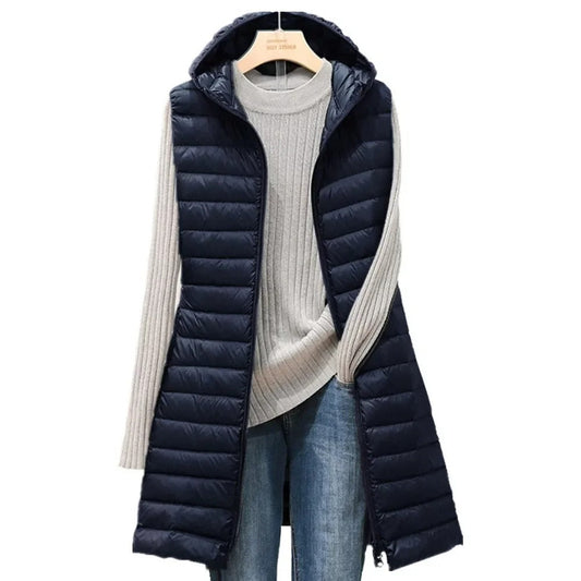 Women's Hooded Light Down Padded Sleeveless Jacket for Autumn & Winter