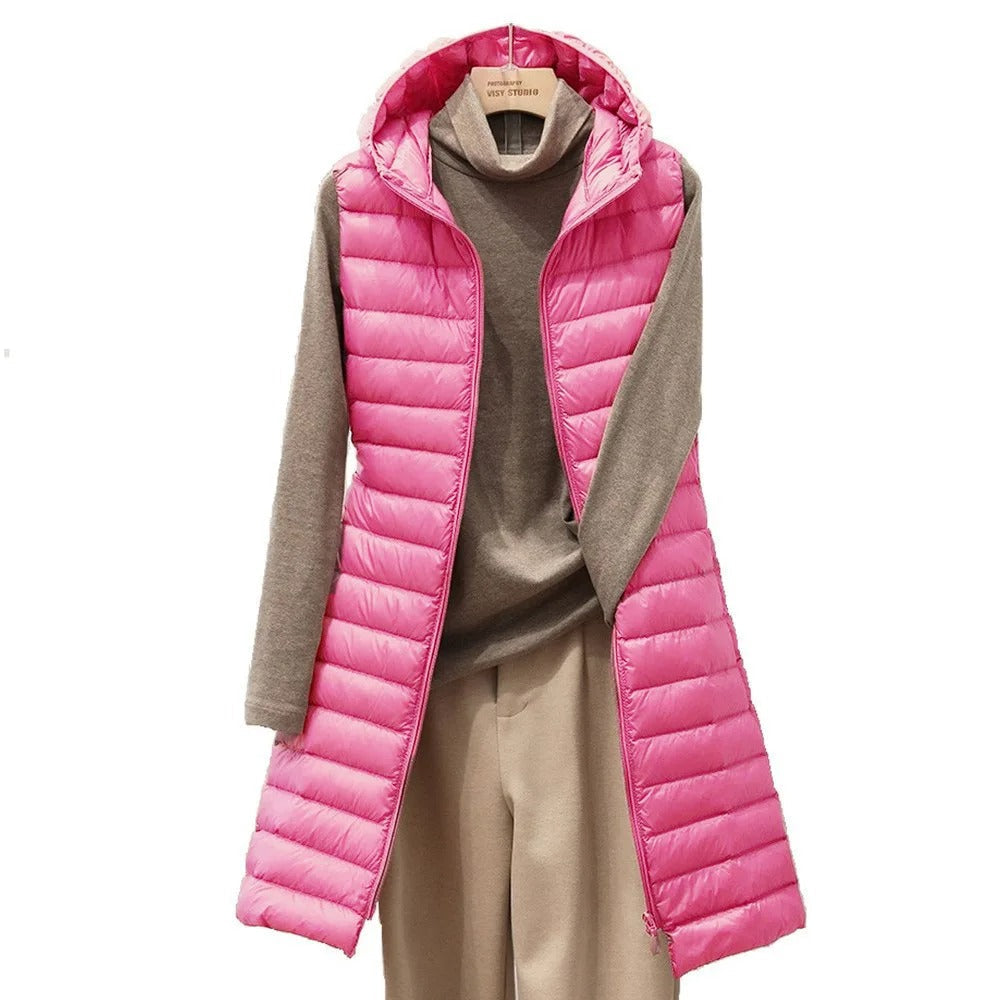 Women's Hooded Light Down Padded Sleeveless Jacket for Autumn & Winter