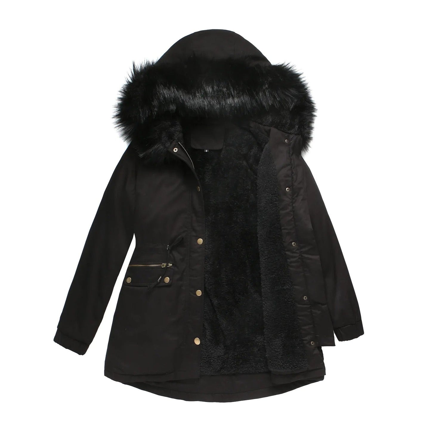 Women's Long Hooded Velvet Padded Winter Jacket